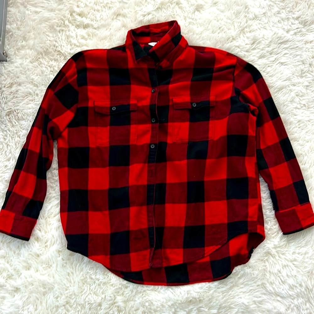 Old Navy Boyfriend Flannel Shirt - Black/Red - Picture 1 of 3